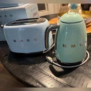 Smeg Blue and Green Toaster and Kettle Set